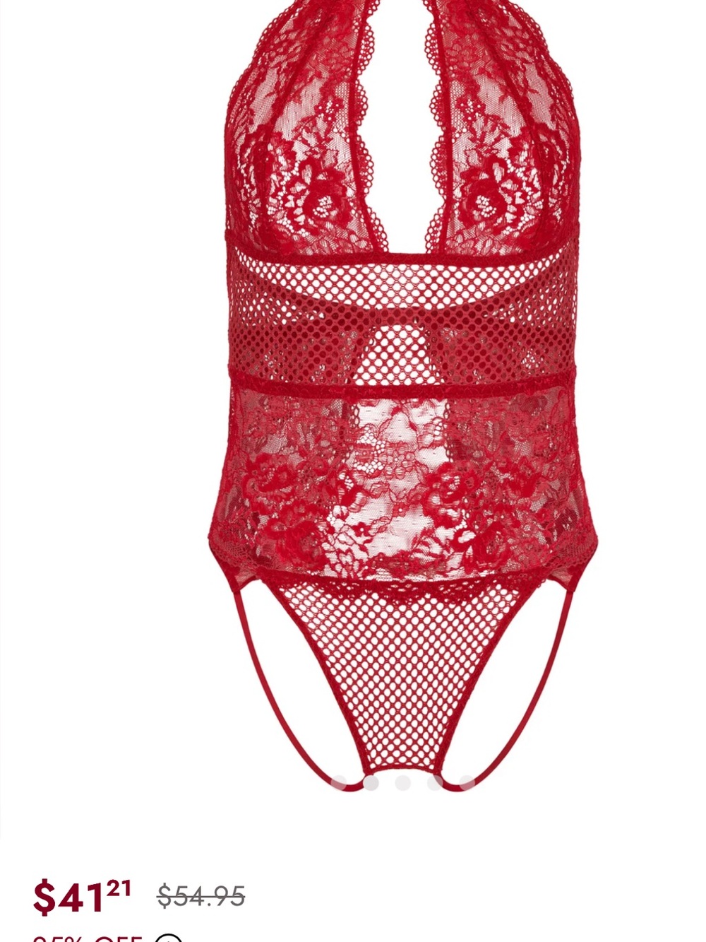 Adore Me Red Lace & Fishnet Halter Teddy